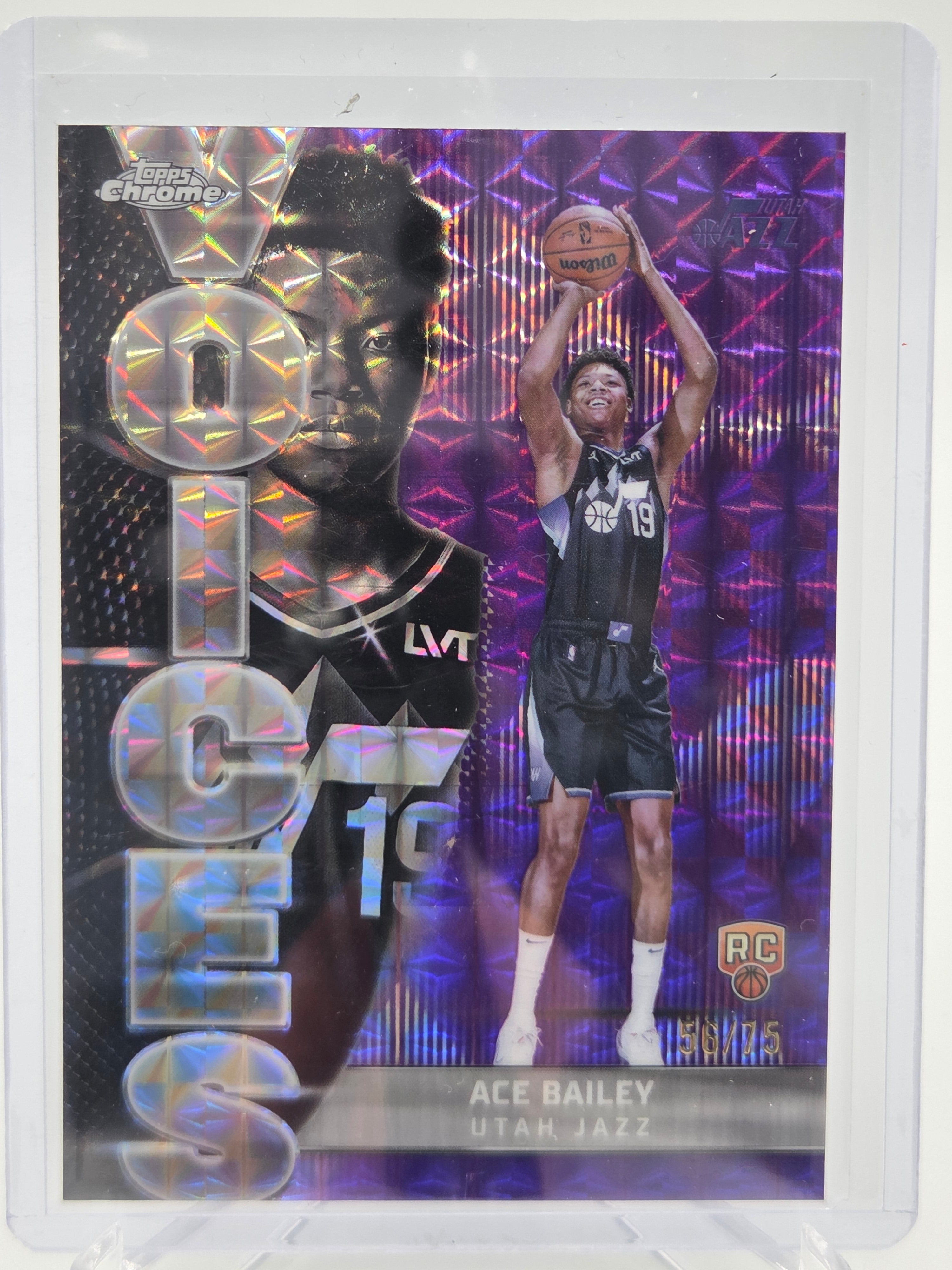 2025-26 Topps Chrome Ace Bailey Voices Purple Geometric RC #56/75