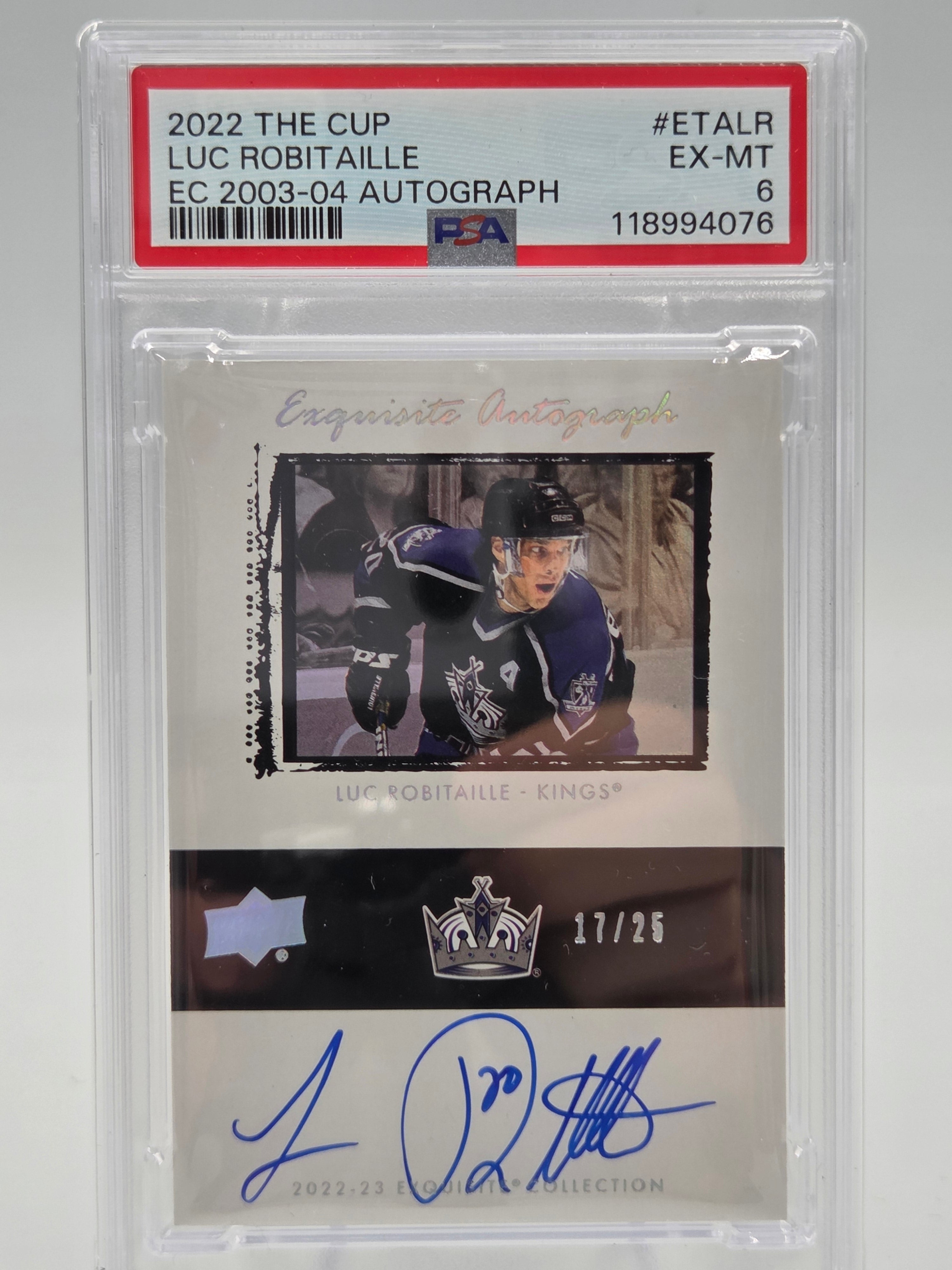 2022 Upper Deck The Cup Luc Robitaille Exquisite Autographs #17/25 PSA 6