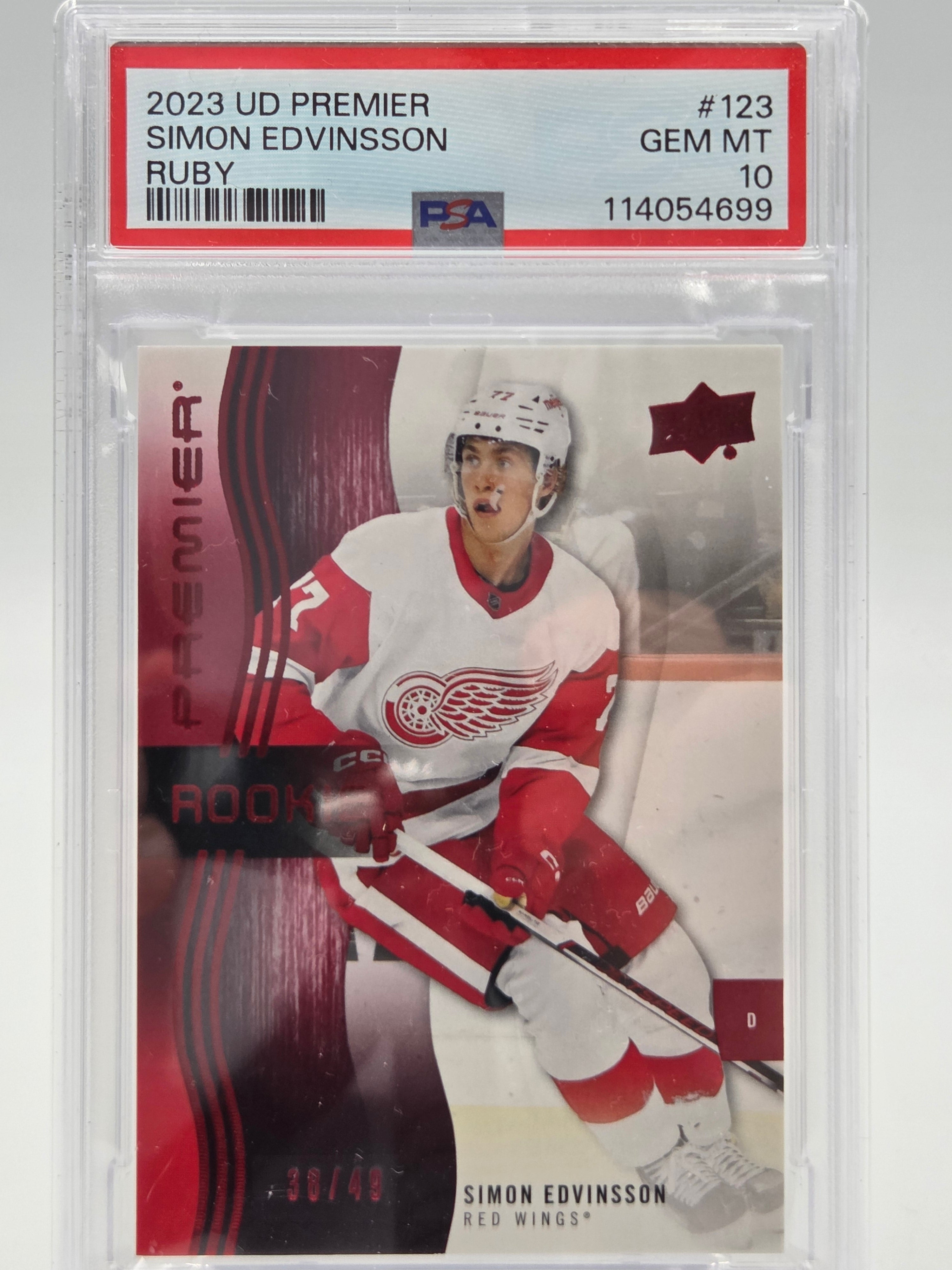 2023 Upper Deck Premier Simon Edvinsson Ruby RC #38/49 PSA 10