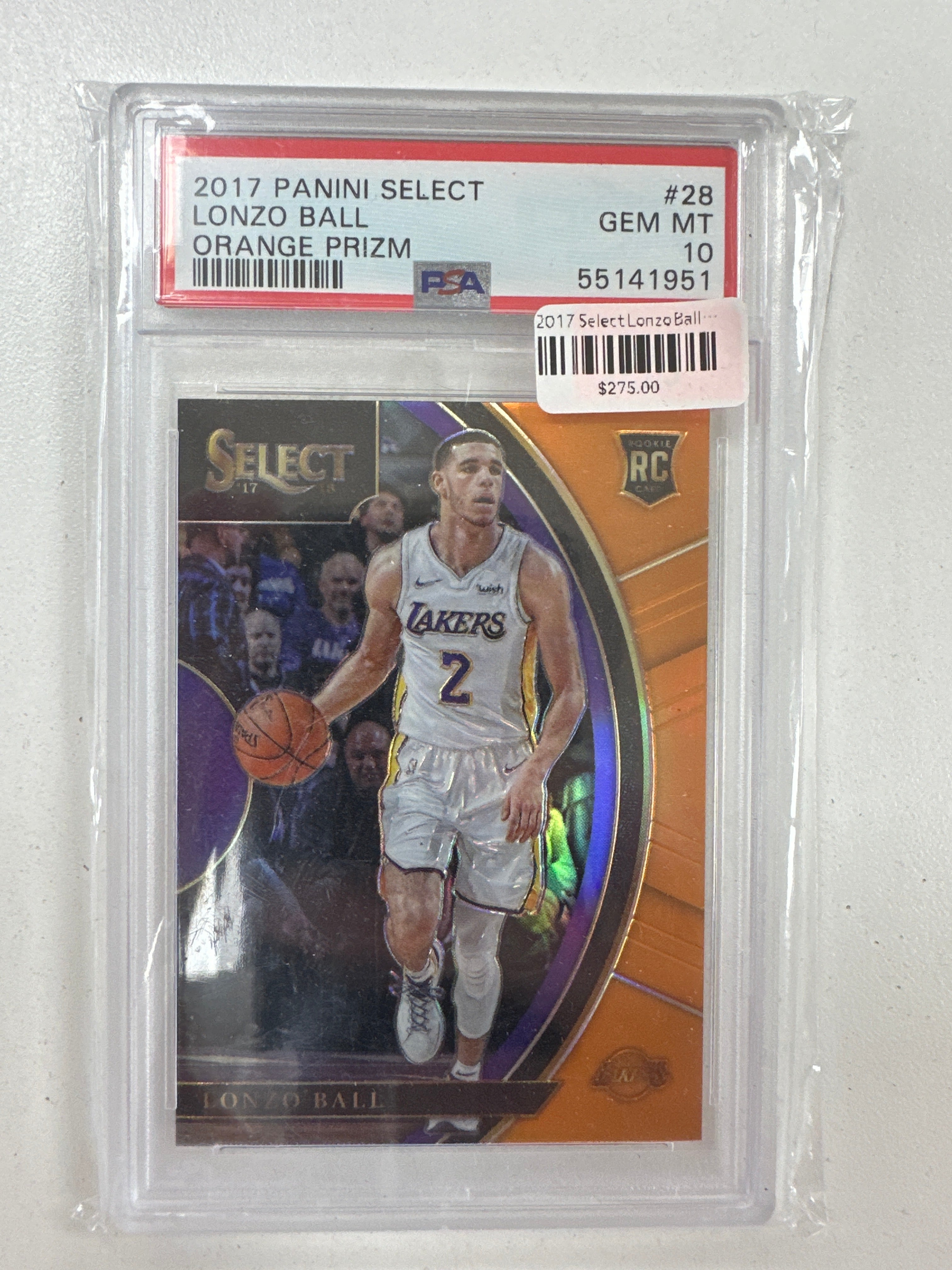 2017 Select Lonzo Ball Orange Prizm RC /75 PSA 10