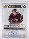 2021-22 Upper Deck Credentials Shane Pinto Debut Ticket Access Acetate Auto RC #39/99
