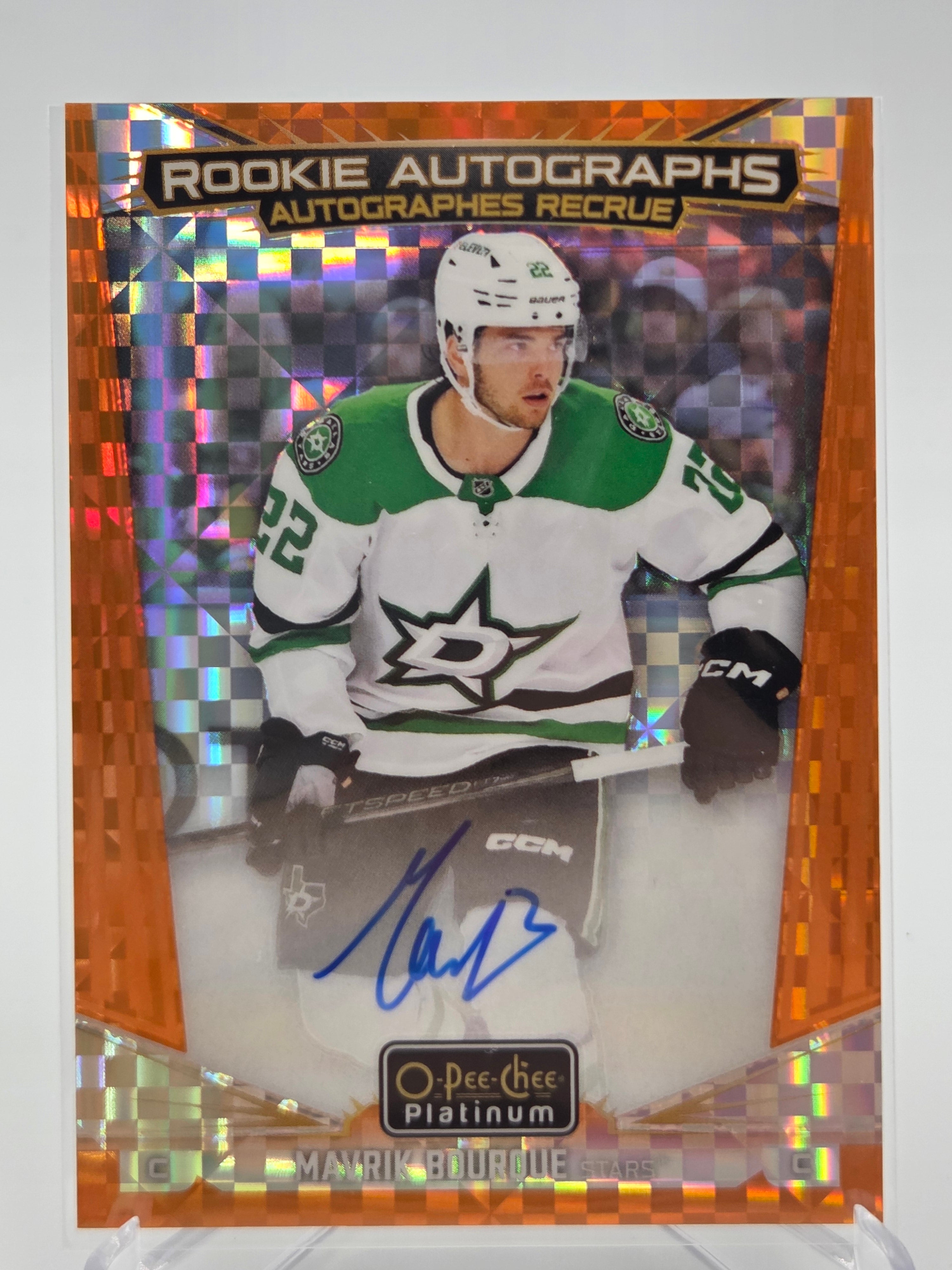 2024-25 Upper Deck O-Pee-Chee Platinum Mavrik Bourque Orange Checkers Rookie Auto #12/15