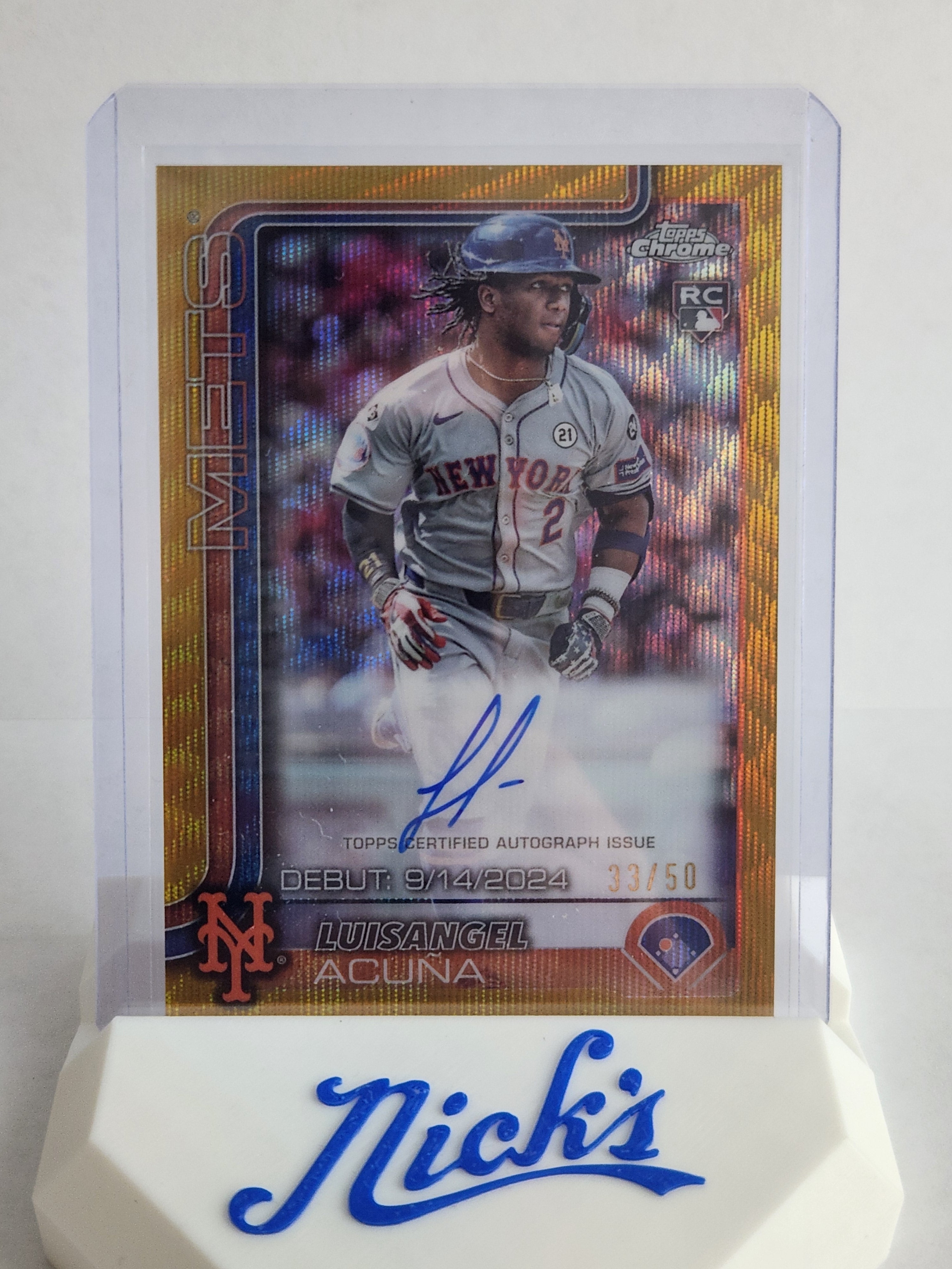 2025 Topps Chrome Update Luisangel Acuna Debut RC Auto Gold Wave Length #33/50