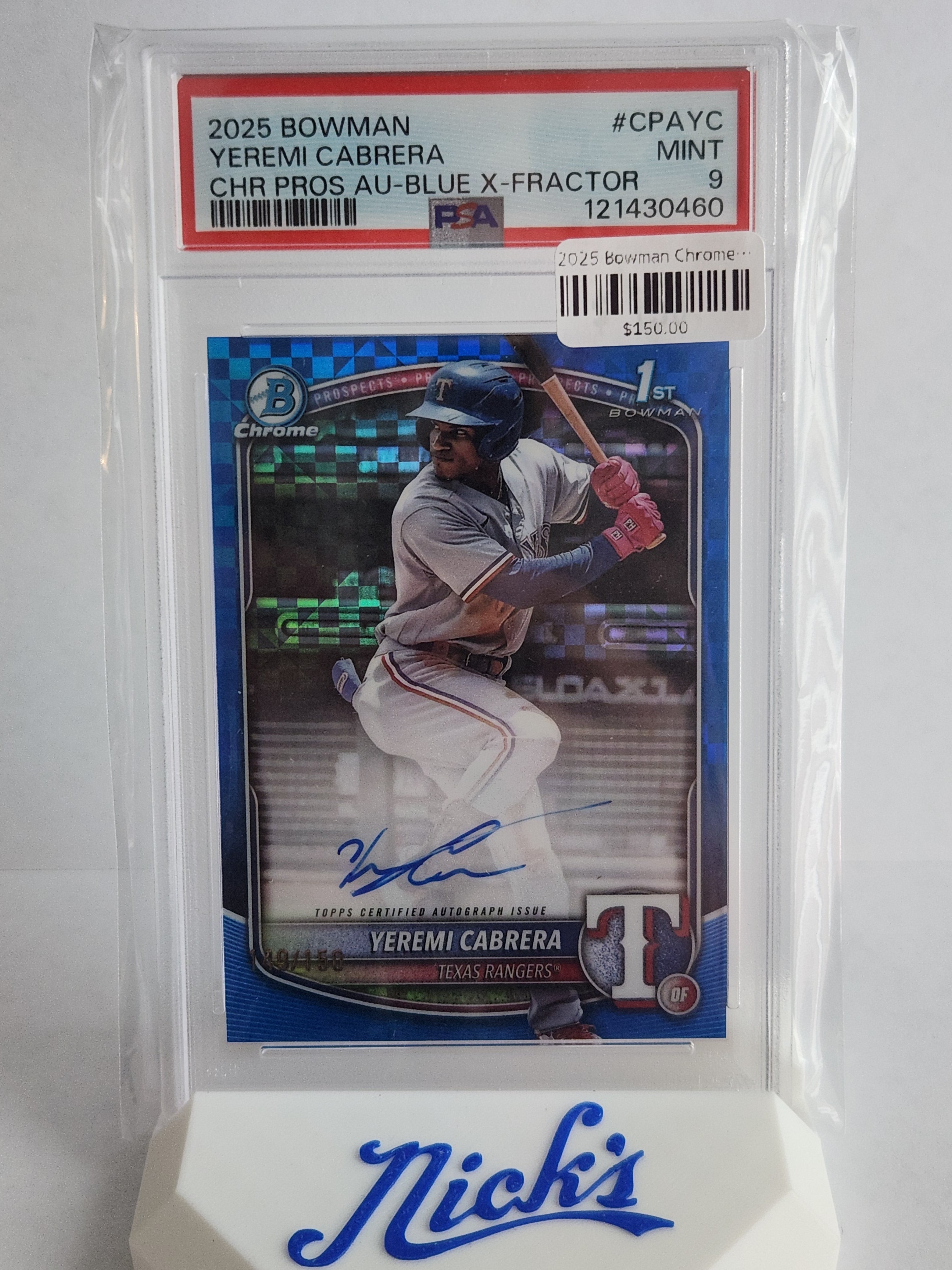 2025 Bowman Chrome Yeremi Cabrera Blue X-Fractor Auto #149/150 PSA 9
