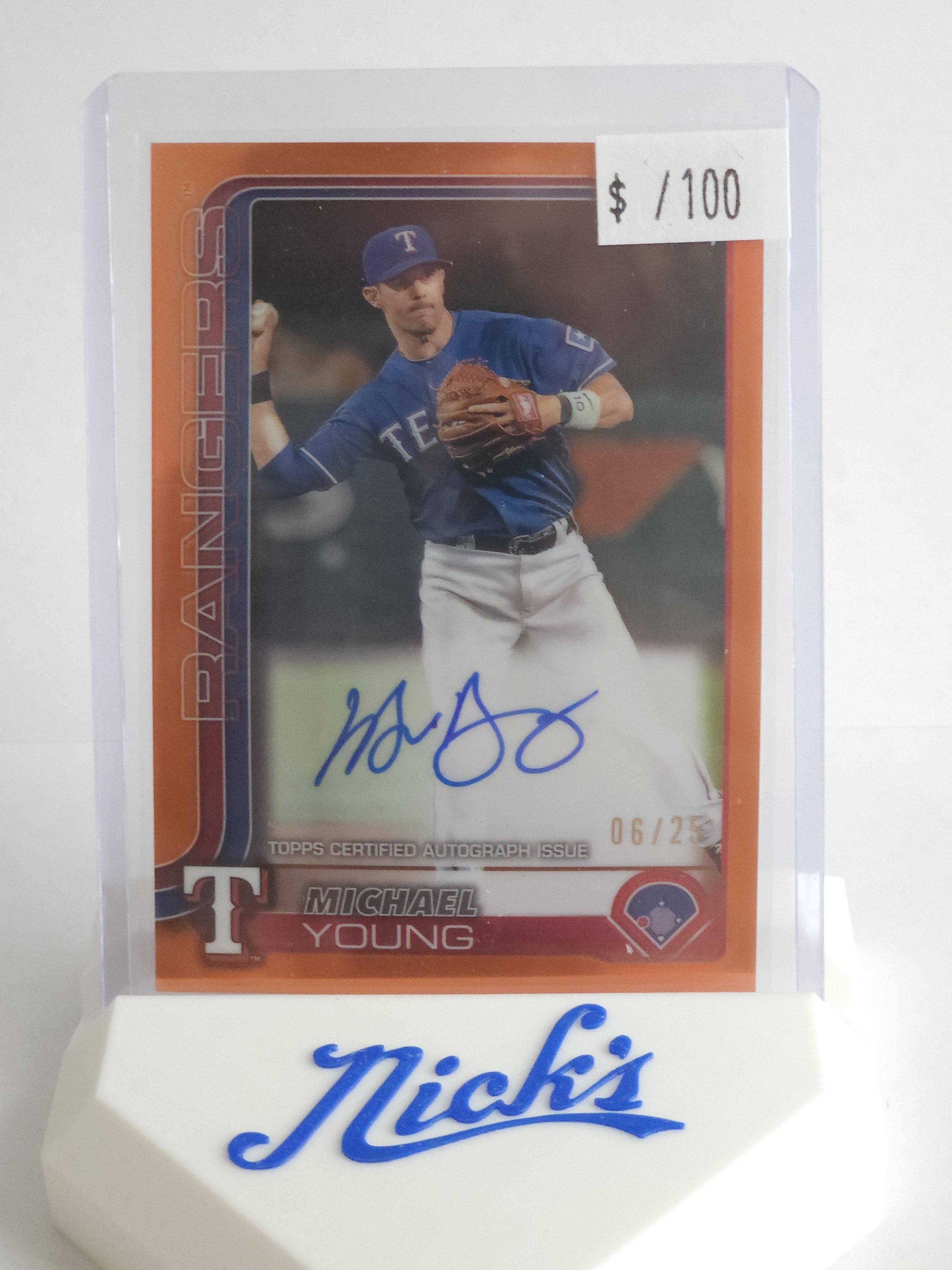 2025 Topps Chrome Michael Young Orange Auto #06/25