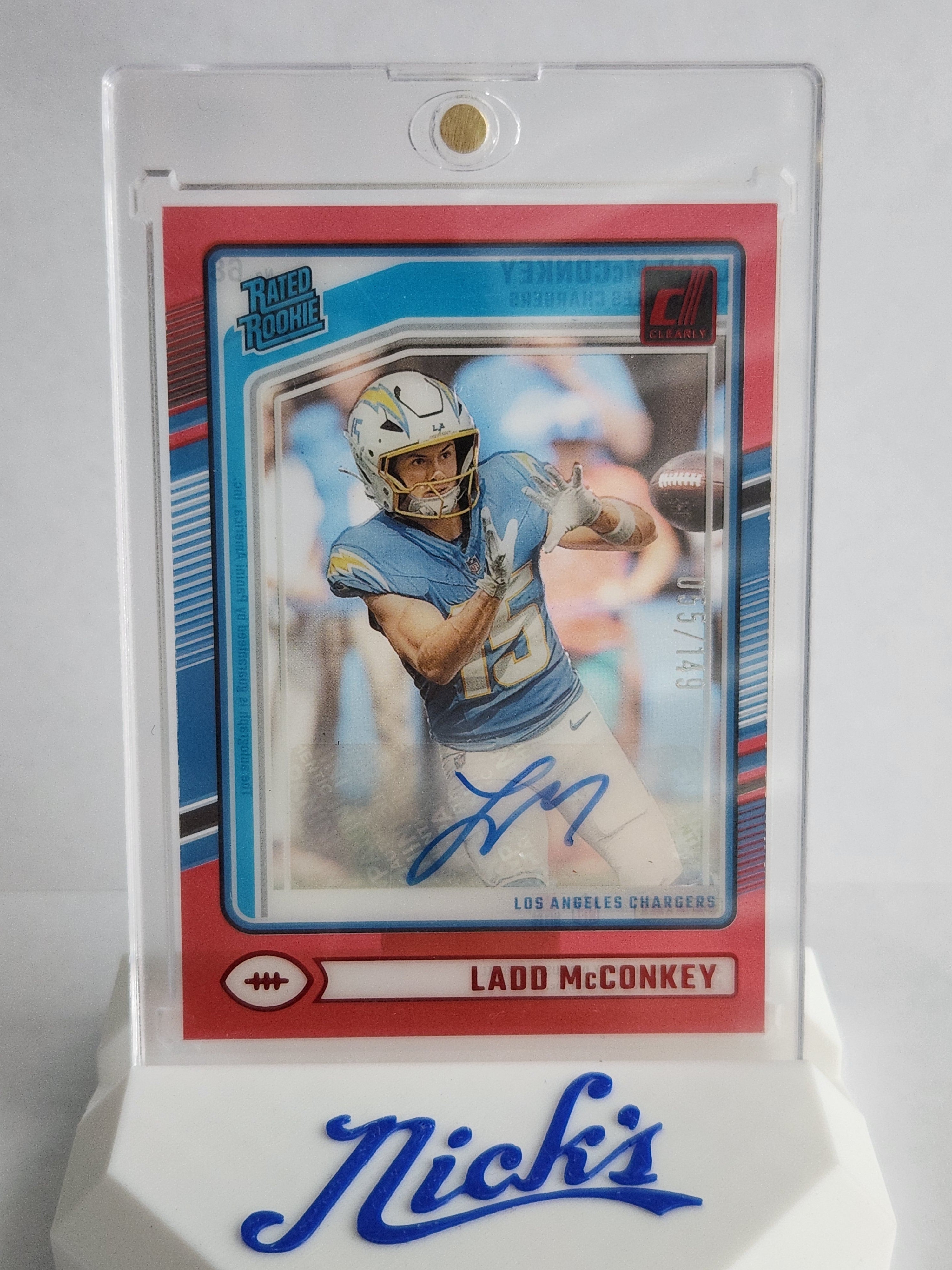 2024 Panini Donruss Clearly Ladd McConkey Rated Rookie Auto 055/149